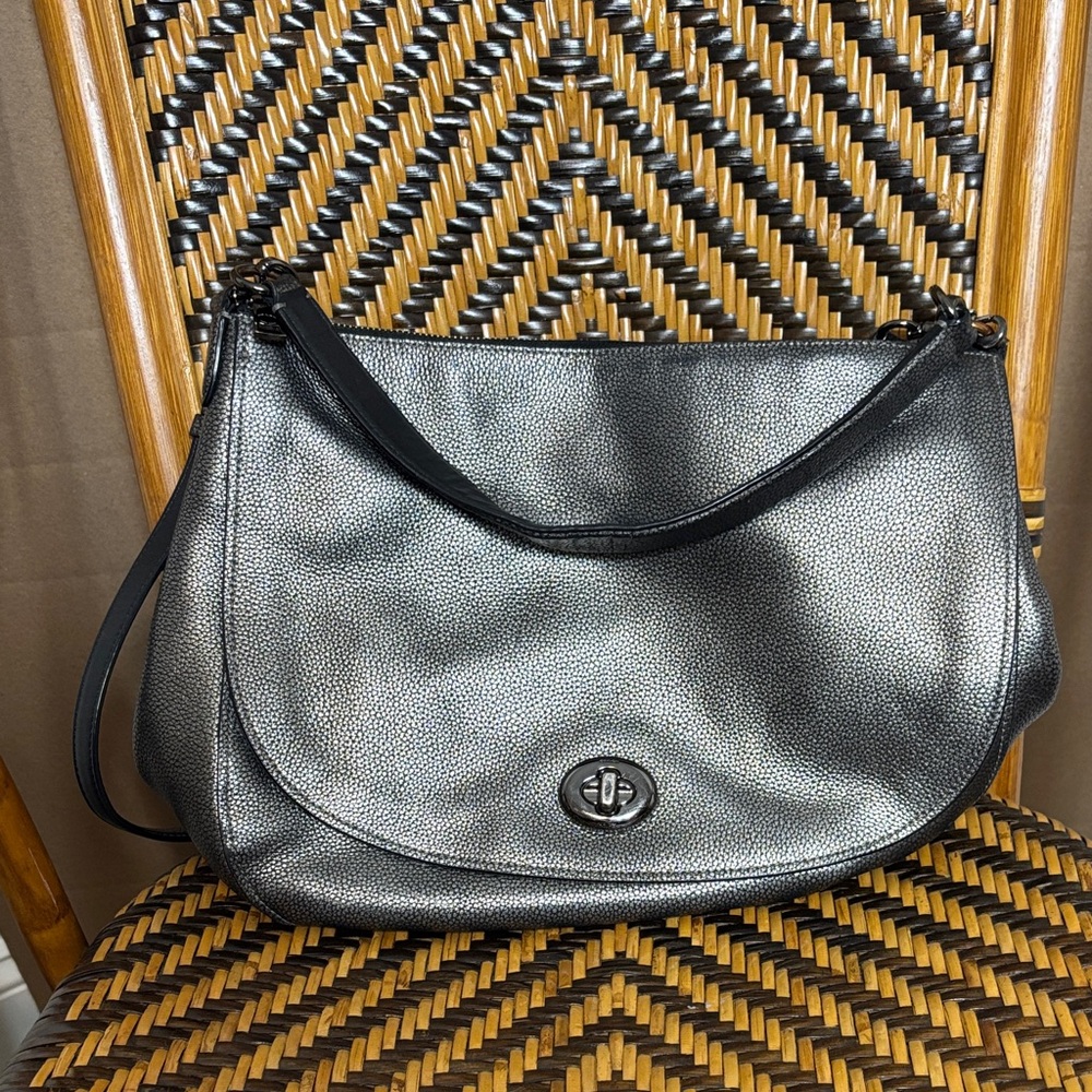 Coach Turnlock Gunmetal Hobo Shoulder Bag
